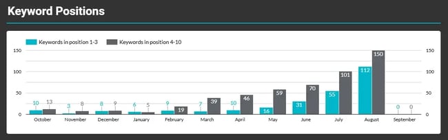 screenshot of the keyword positions in an seo report template.